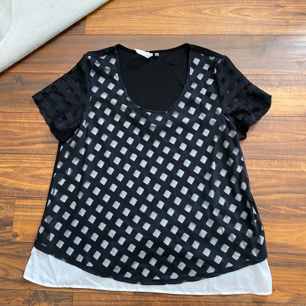 XL NY Collection Black and White Plaid Top